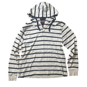 Sperry Top-Sider full Zip Hoodie White/Navy Blue Striped Sweatshirt Mens Large